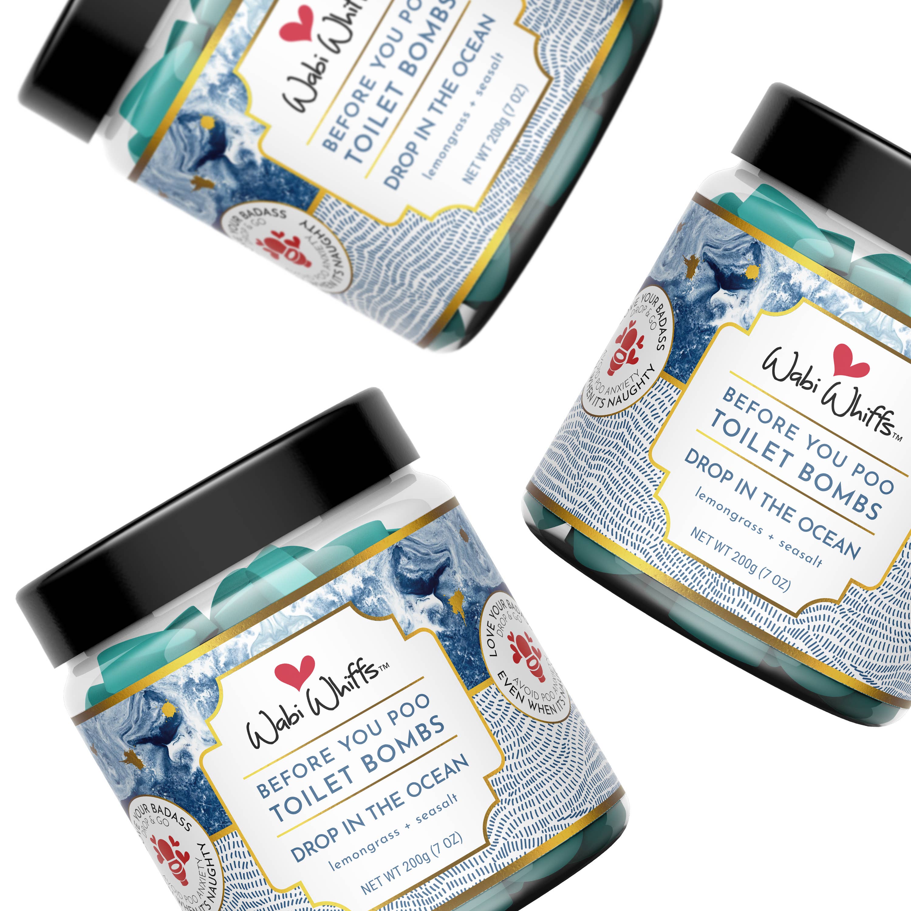 Wabi Whiffs - Wholesale Toilet Cleaner - 200g Drop In the Ocean Fizzing Toilet Love Bombs1