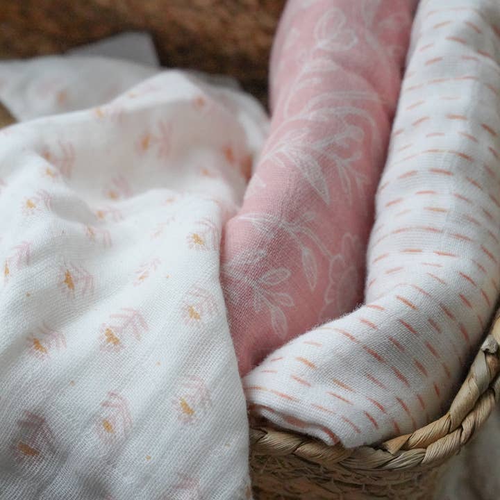 Florabora Baby - Wholesale Burp Cloth Set - Baby - Florabora Baby Organic Muslin Baby Burp Cloths, Set of 3 | 100% Cotton - Jaipur