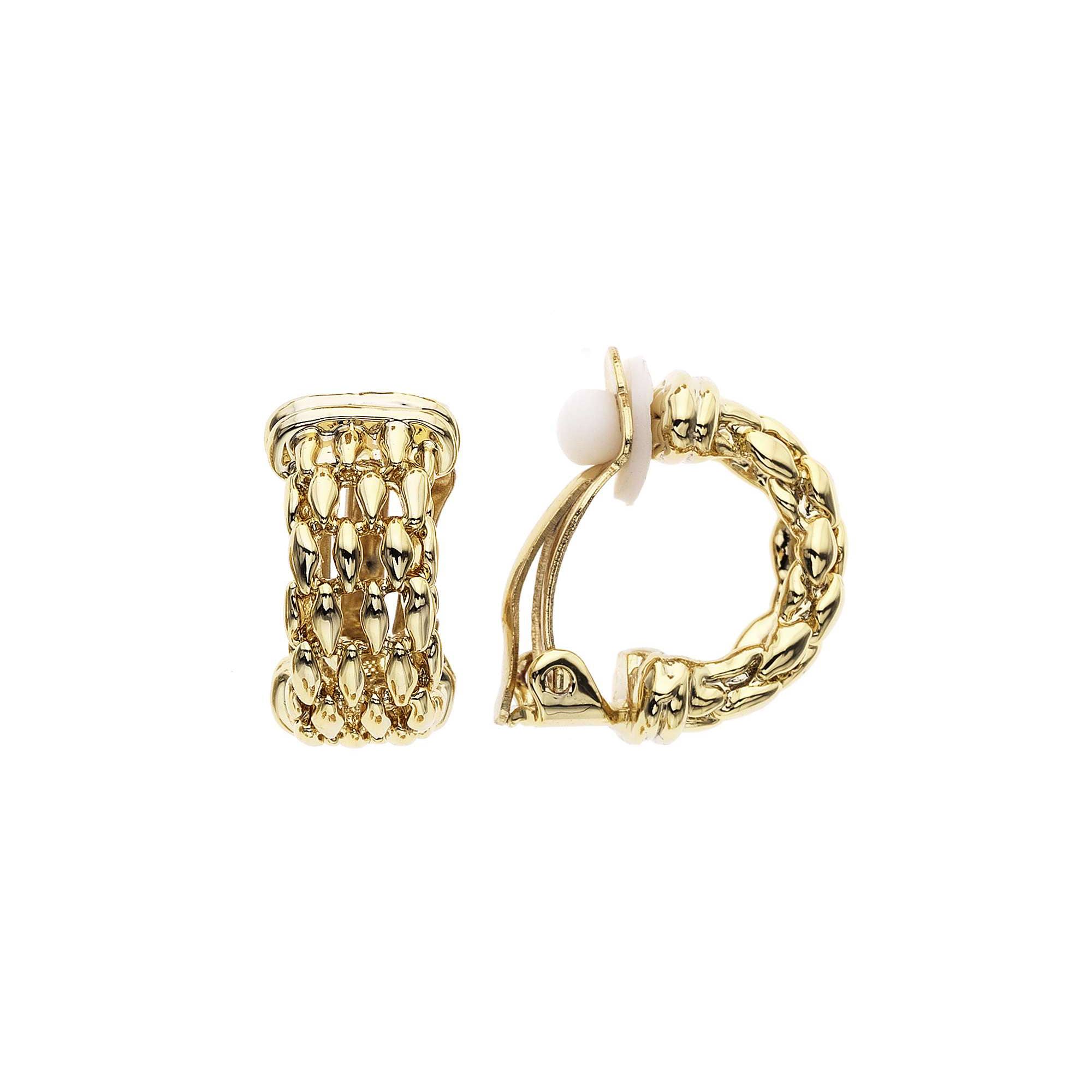 Luxe on Main LLC - Wholesale Clip-On Earrings - Gold Plated Domed Bamboo Links Earrings with Clip Backs1