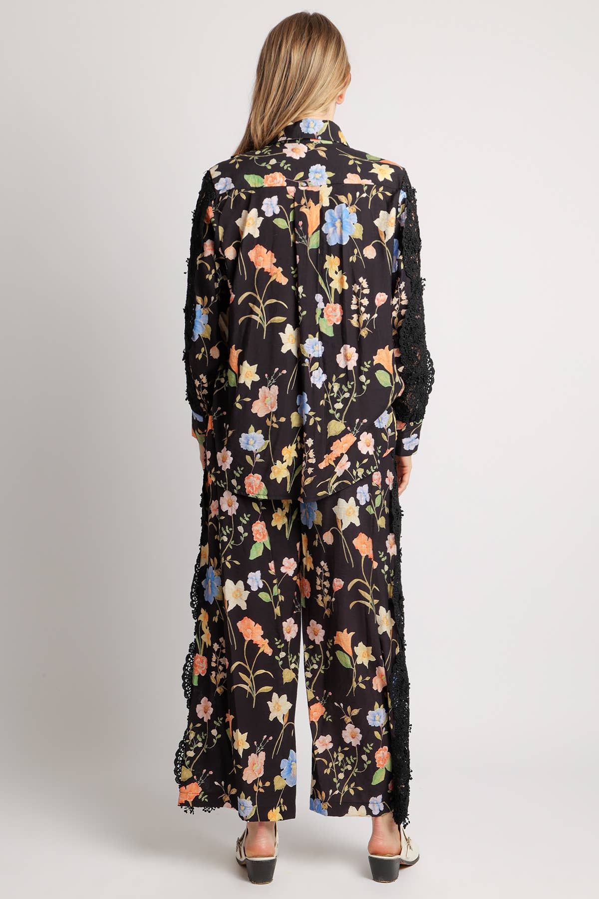 Black Floral Printed & Embroidered Top & Pants Set PC6441 for wholesale on Faire4