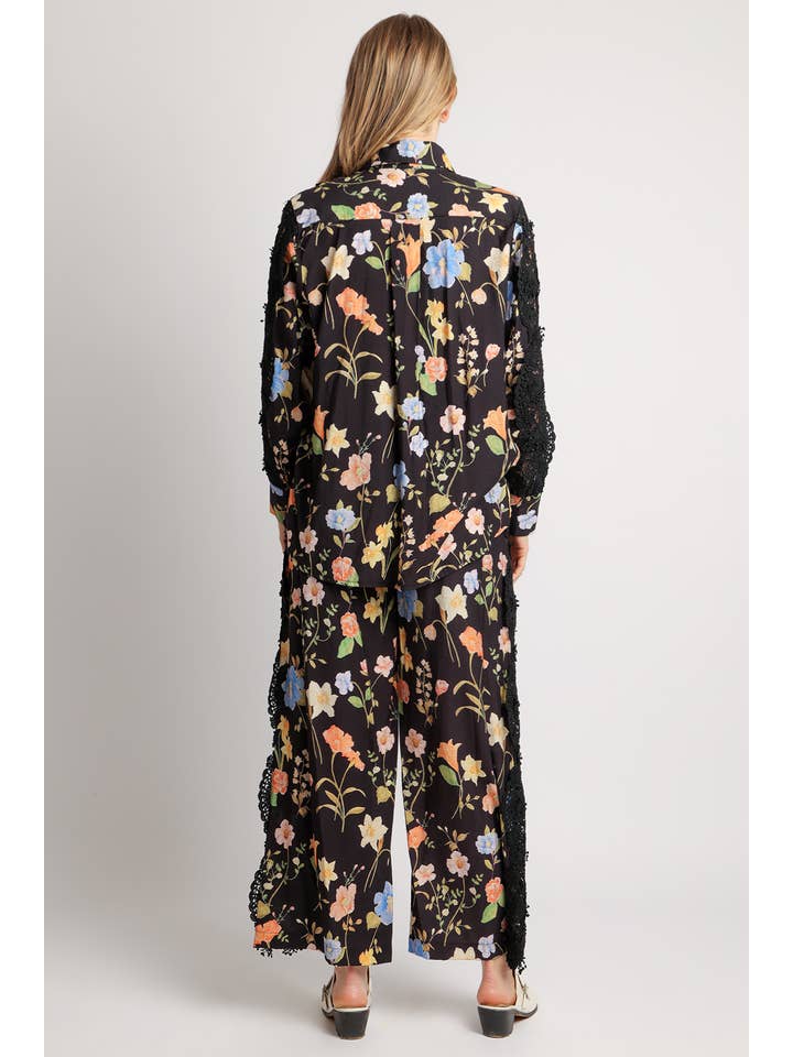 Black Floral Printed & Embroidered Top & Pants Set PC6441 for wholesale on Faire4