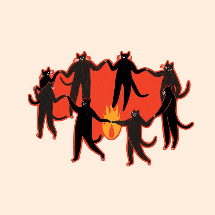 Culty Cats Sticker | Mystic Cats Vinyl Sticker | Black Cats for wholesale by Little Black Cat Illustrated Goods