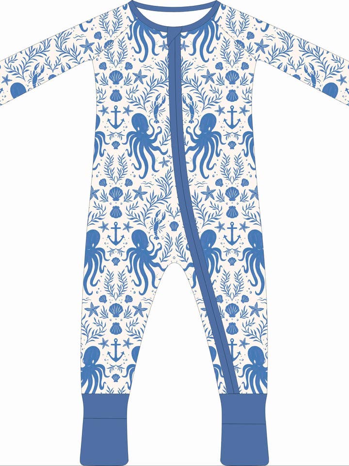 NEW! Hidden Ocean Treasures - Blue – Baby Romper for wholesale by Shae & Palmer