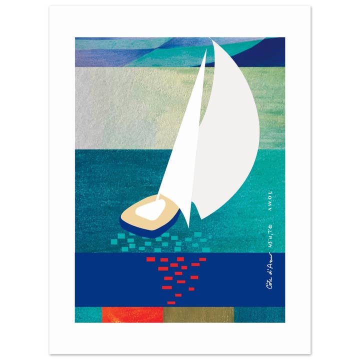 Creations Awol - Wholesale Poster - White Sailboat At Sunset On The Sea With Graphic Reflection: French Rivera Classic Matte Paper Poster14