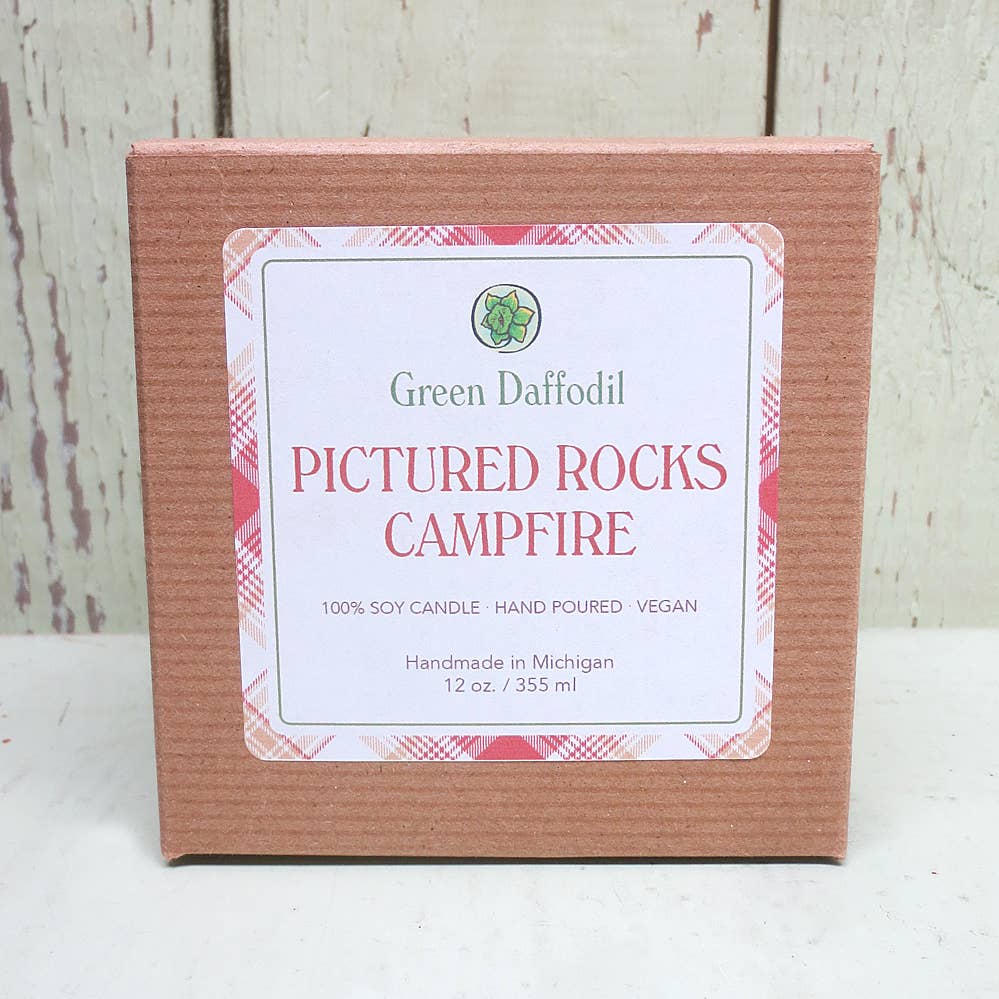 Green Daffodil Bath & Body - Wholesale Jar/Filled Candle - Pictured Rocks Campfire Soy Candle Large Glass Cube Michigan1