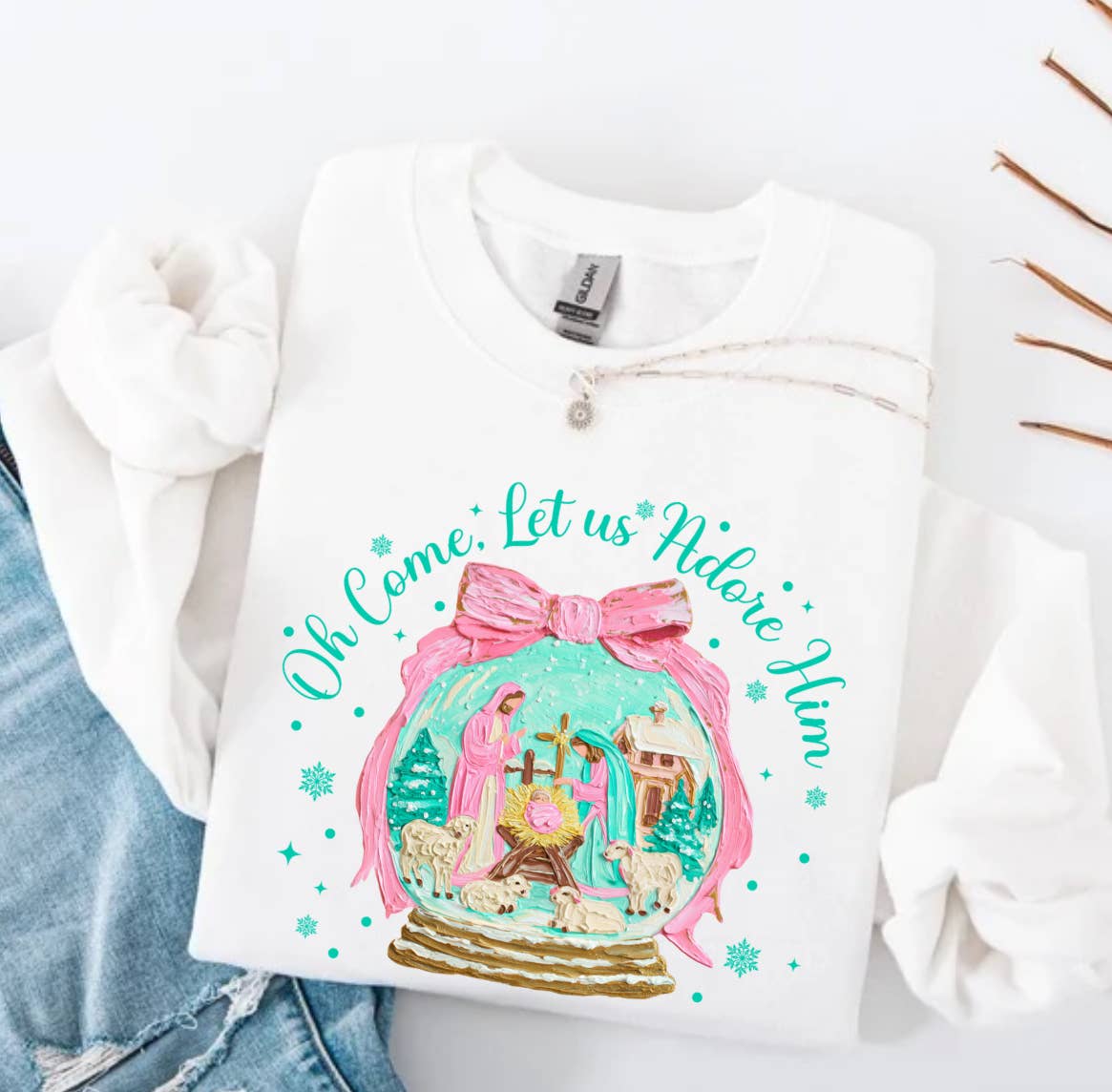 Posh Magnolia Boutique – wholesale Sweatshirt med tryck - Dam – Åh kom låt oss beundra dig preppy jultröja3