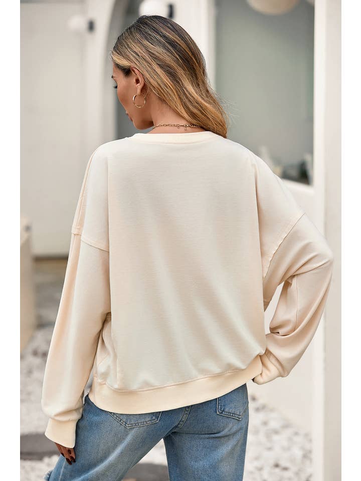 Little Daisy Closet - Wholesale Blouse - Women's - LDC Raw Edge Flower Patch Drop Shoulder Long Sleeve Top2