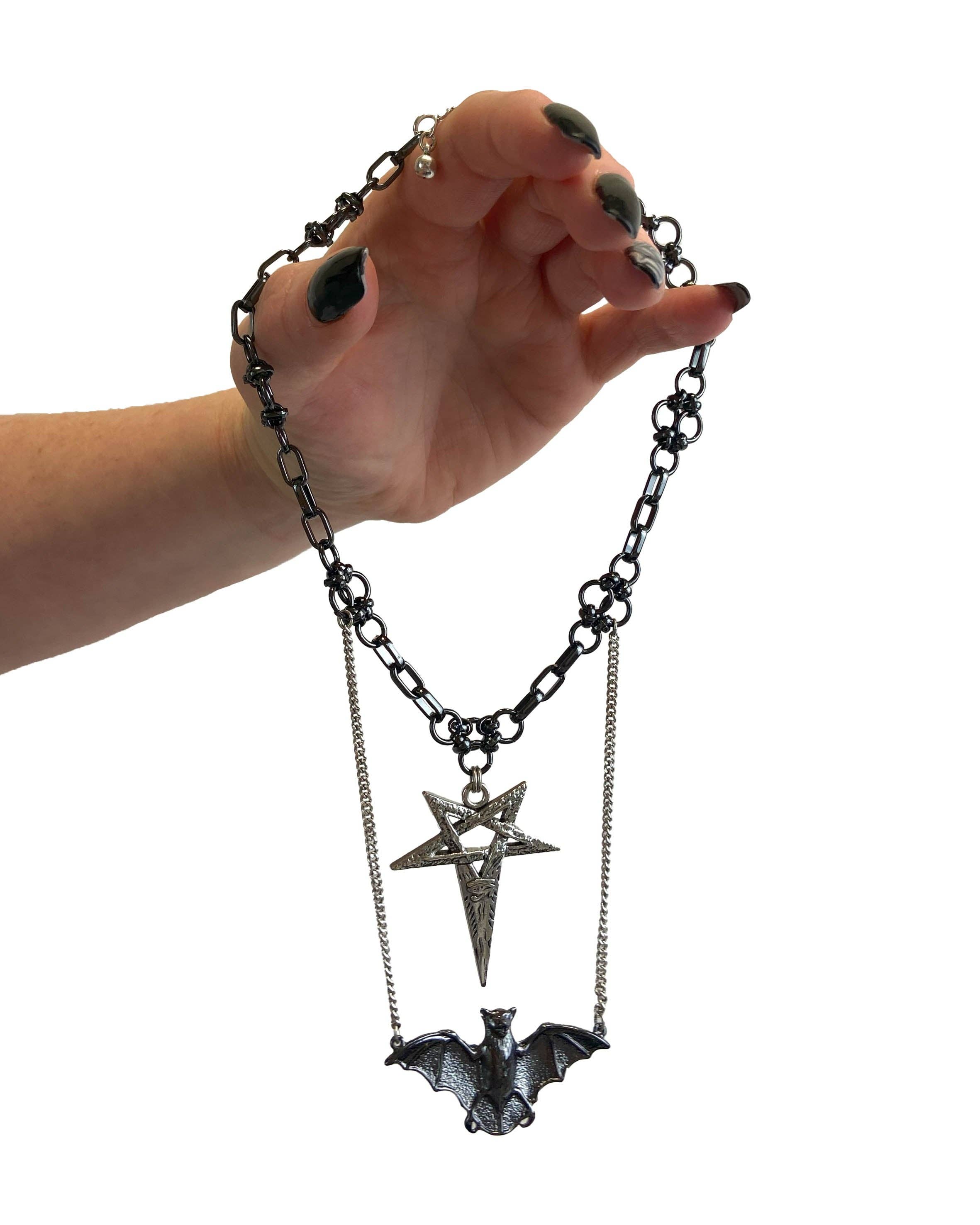 Pamela Mann – wholesale Pendant/charm necklace – Two Row Bat Collar2