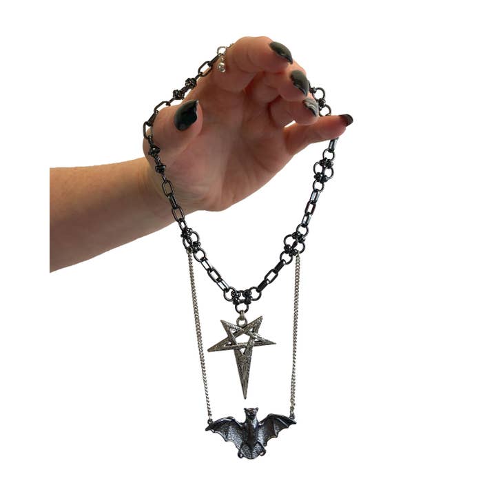 Pamela Mann – wholesale Pendant/charm necklace – Two Row Bat Collar2