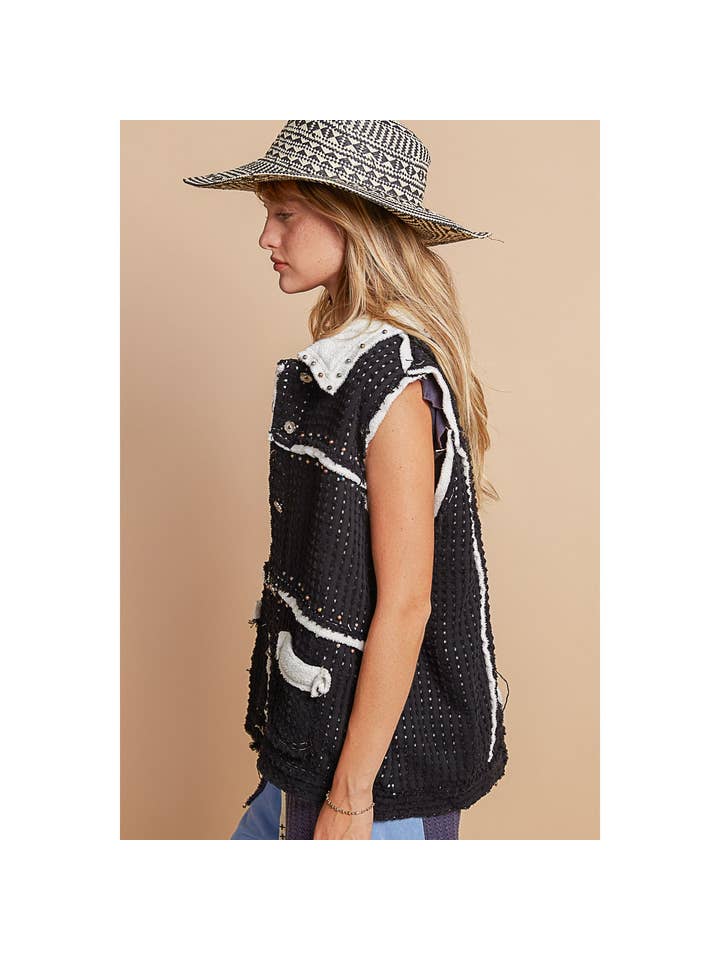 Pol Clothing - Wholesale Outerwear Vest - Women's - Stud detail solid fleece vest SALE