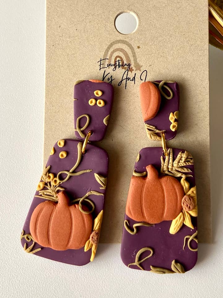 Brincos retangulares de outono roxo por atacado de Everything Ky and I