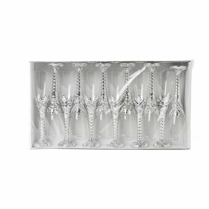 Plastic Filigree Champagne Flutes - Silver - Pack of 12 for wholesale on Faire