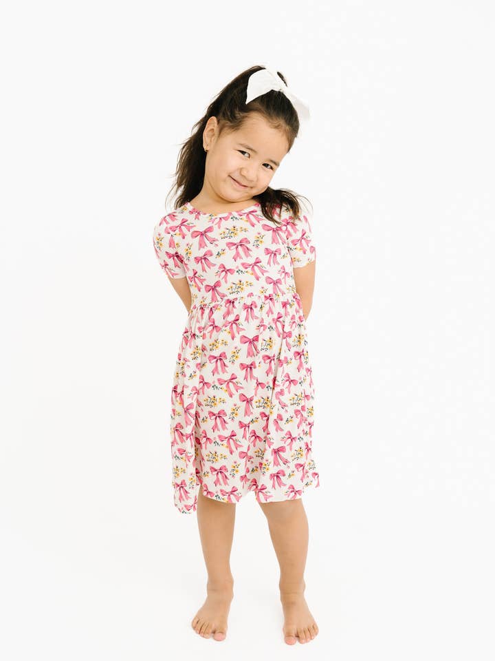 Little One Shop - Wholesale Clothing Set - Baby - Bloom Bows Short Sleeve Bamboo Dress