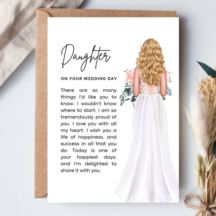 Boho Babe UK Studio – wholesale Wedding card – Daughter on your Wedding Day Printed Poem Keepsake
