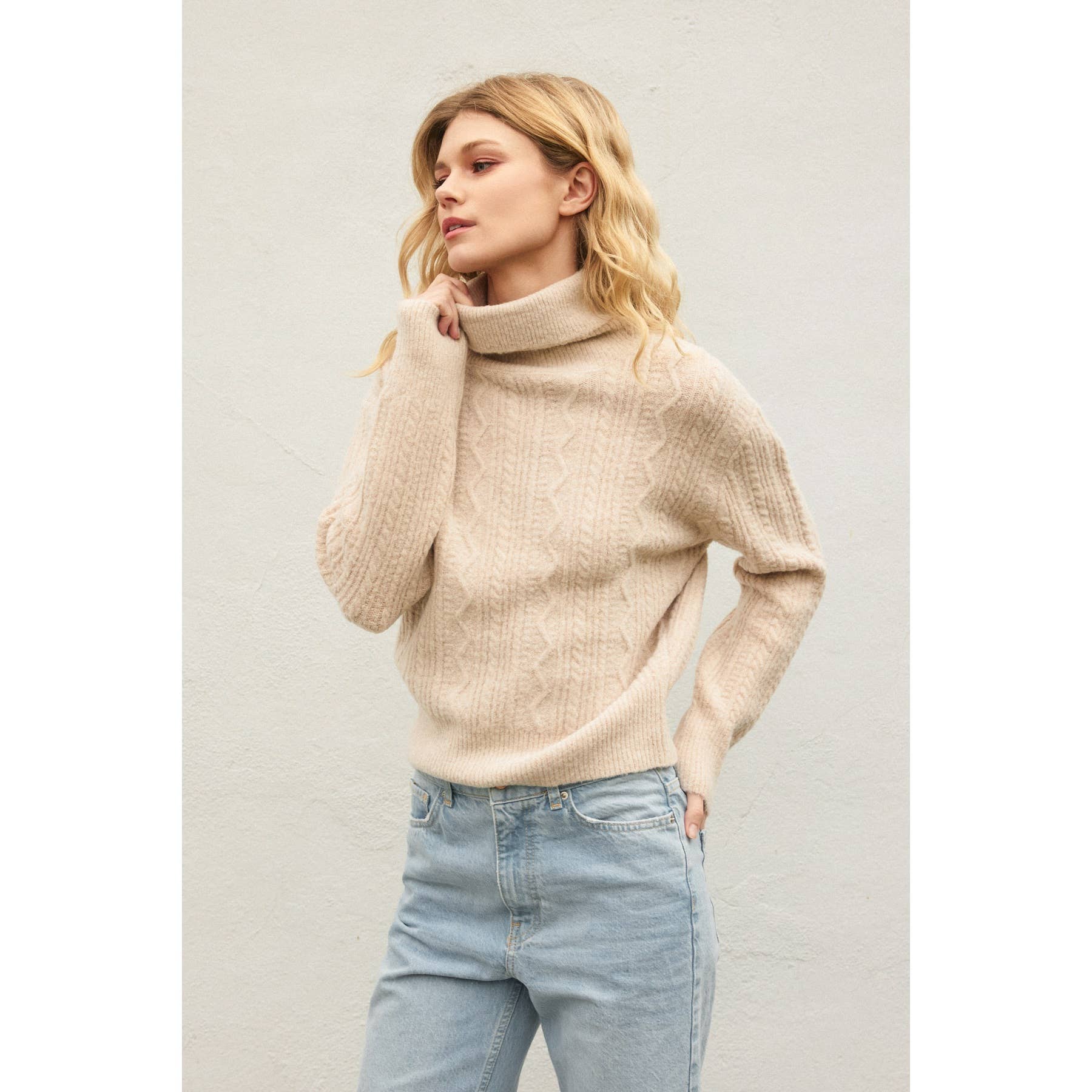 Dress Forum - Wholesale Knit Sweater - Women's - Fluffy Cable Detail Turtle Neck Sweater16