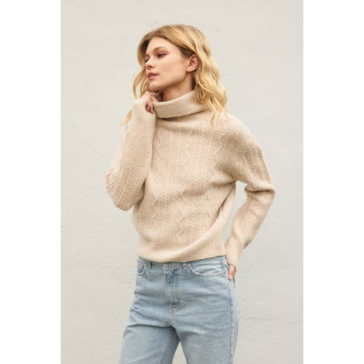 Dress Forum - Wholesale Knit Sweater - Women's - Fluffy Cable Detail Turtle Neck Sweater16