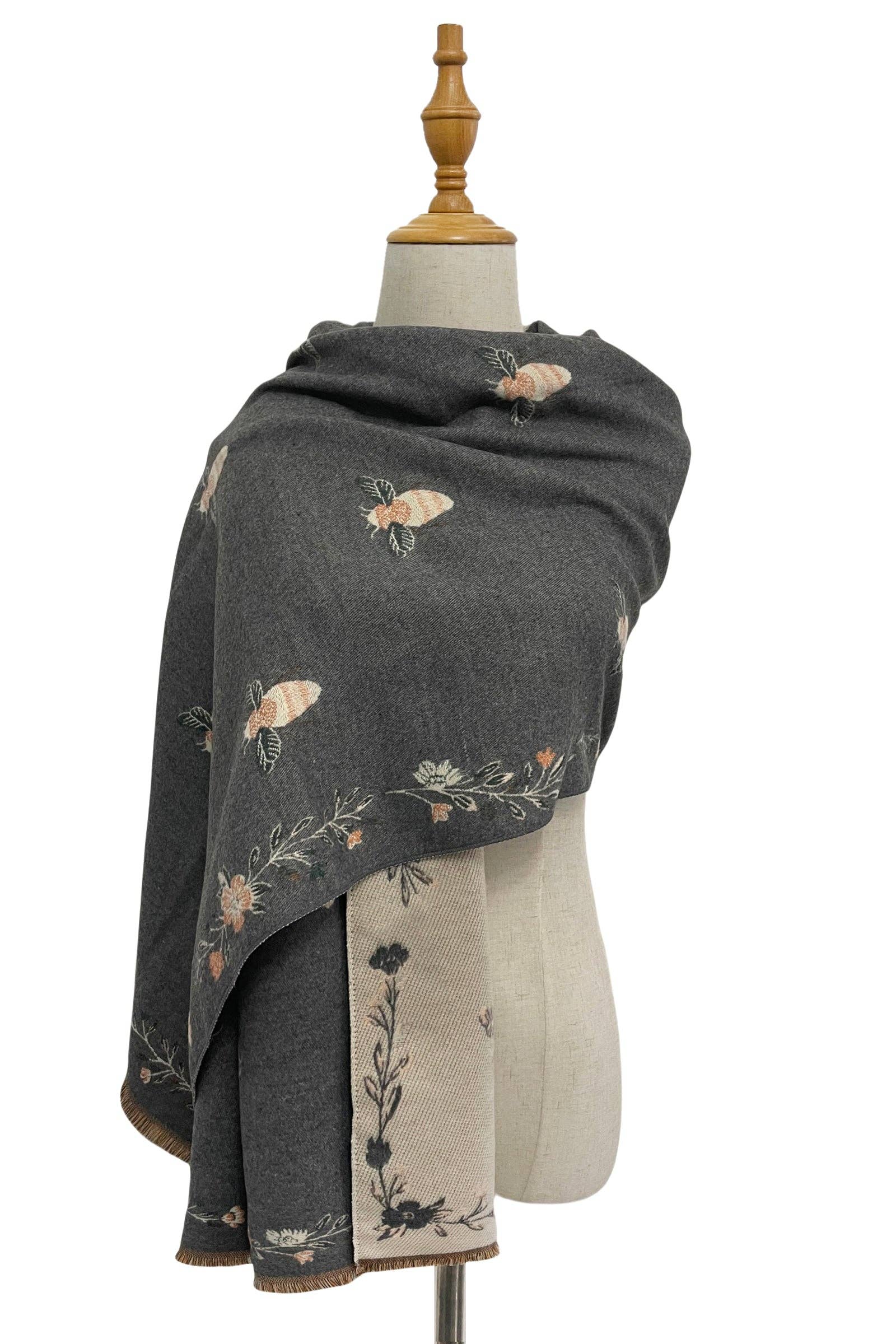 Fashion Scarf World - Wholesale Scarf - Women's - Bee & Floral Soft Woven Frayed Scarf0