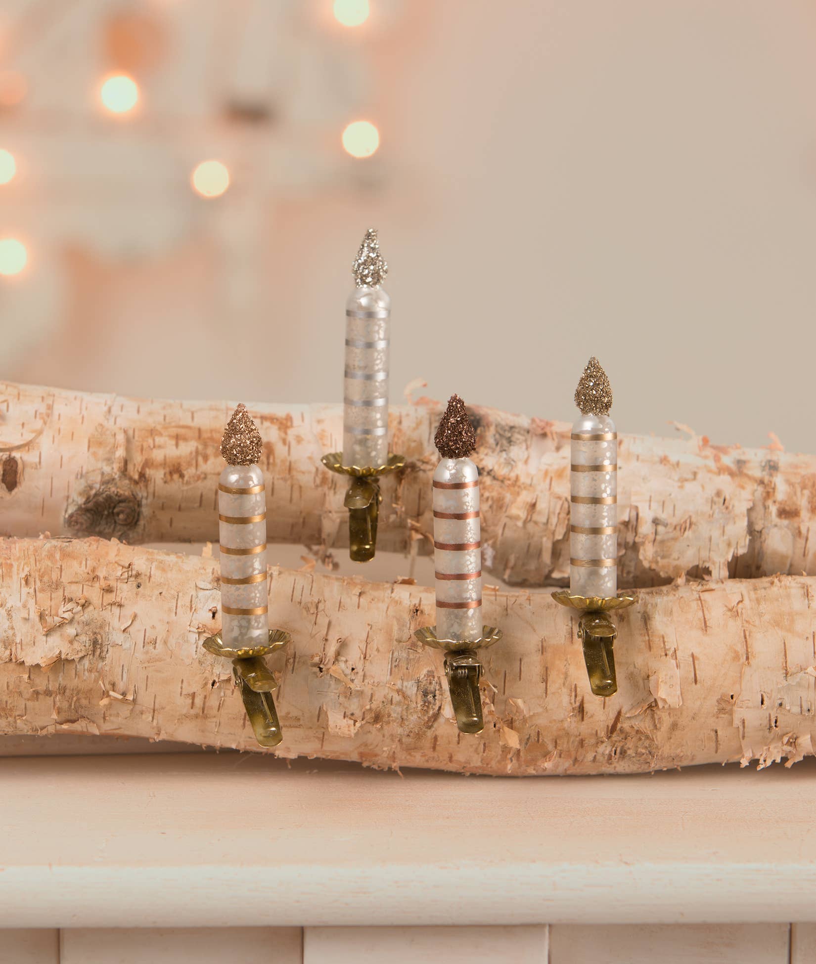 Bethany Lowe Designs - Wholesale Ornament Set - Metallic Striped Candle Ornaments S40