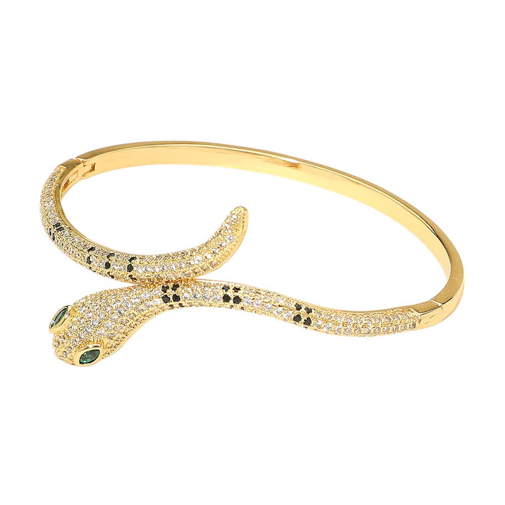 Sensibling Corp. - Wholesale Bangle Bracelet - Stone Paved Snake Hinged Bangle Bracelet1