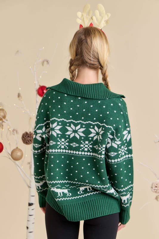 HUNTER GREEN Nordic Zip-Up Holiday Knit Cardigan – Ready to Ship Winter❄  for wholesale on Faire1