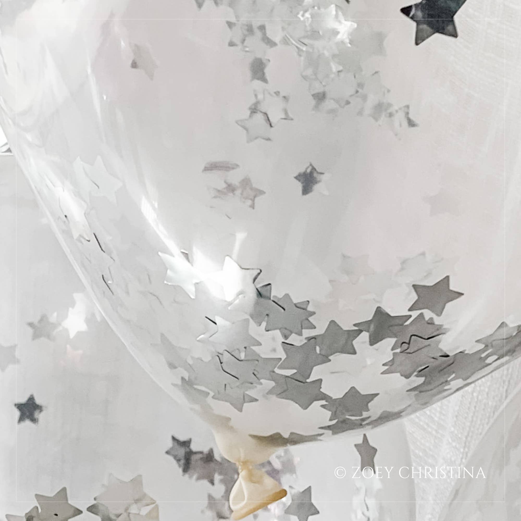 Zoey Christina - Vente Ballon - Ballon en latex rempli de confettis étoiles argentées | Lot de 251