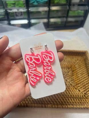 Hot Pink Barbie Acrylic Dangle Earrings for wholesale by Watch Me Bloom
