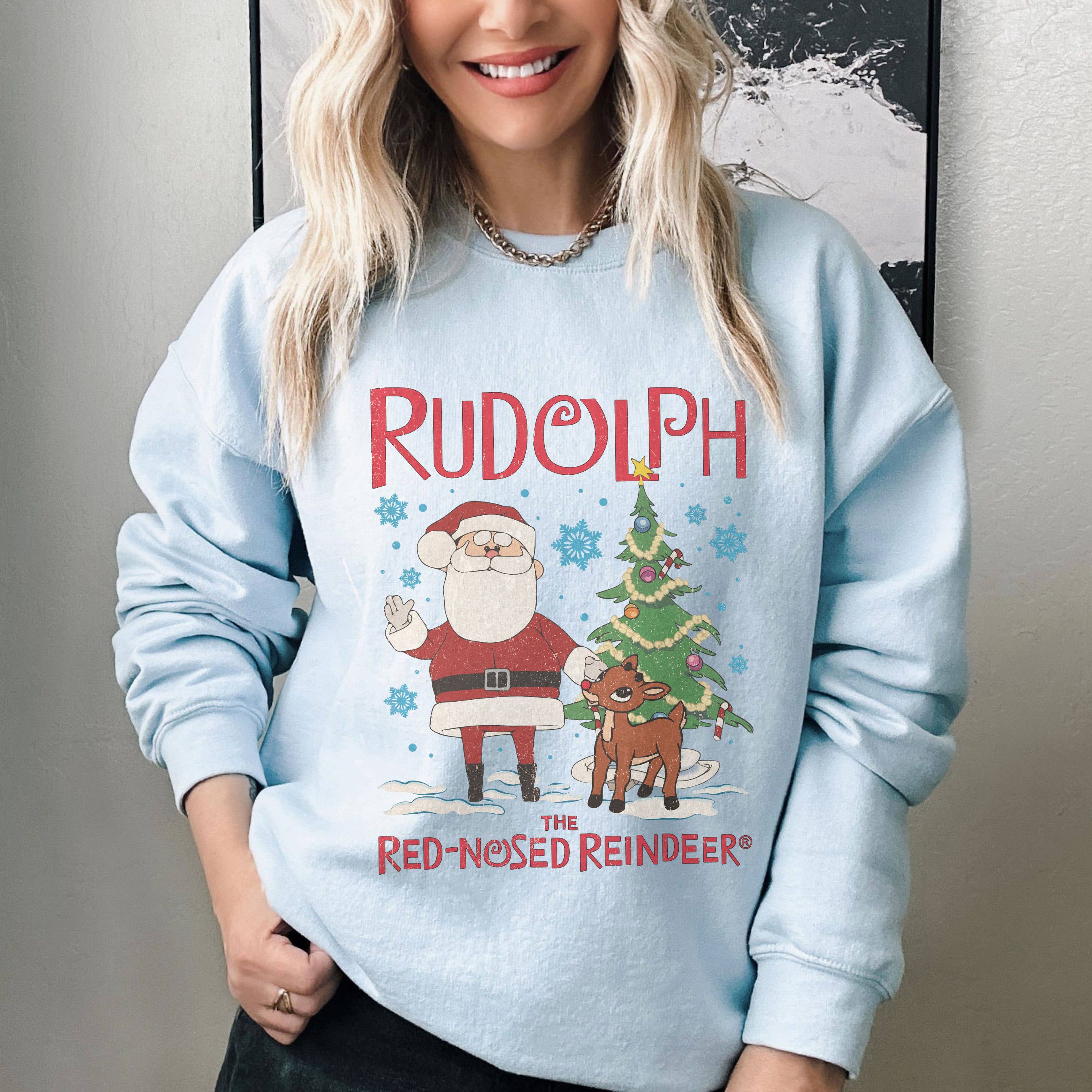 NVC Ecommerce LLC - Wholesale Graphic Sweatshirt - Women's - Santa Claus and Rudolph The Red-Nosed Reindeer Sweatshirt3