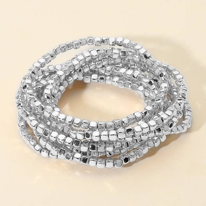 9PCS - Metallic Beaded Stretch Multi Layered Bracelets for wholesale by Sensibling Corp.