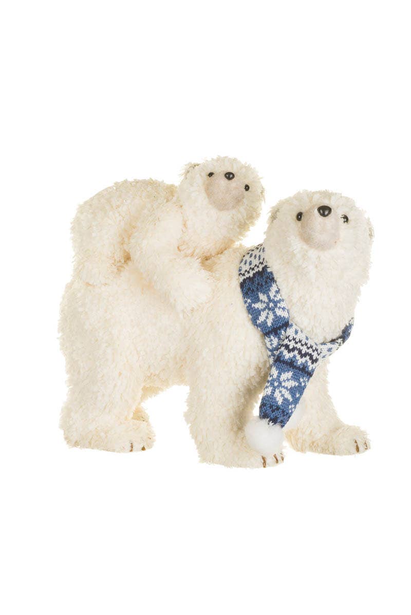 Starlight Collection - Wholesale Decorative Figurine - White Mom & Cub Polar Bears Figurine With Knitted Scarf1