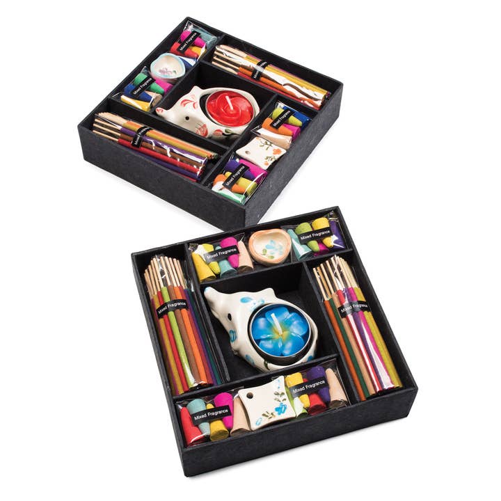 Namaste - Venta al por mayor Portainciensos - Set de regalo de inciensos variados, conos, vela y portavelas