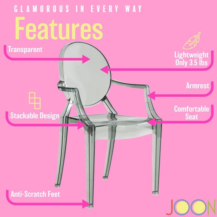 ShopBobbys - Wholesale Chair - Kids - JOON 2 Pack Kids Ghost Chairs with Armrest, 25x13x14.5 Inches, Transparent