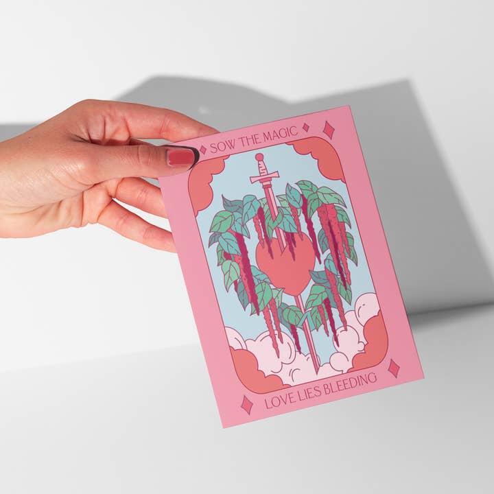 Love Lies Bleeding Botanical Tarot Greeting Card for wholesale by Sow the Magic