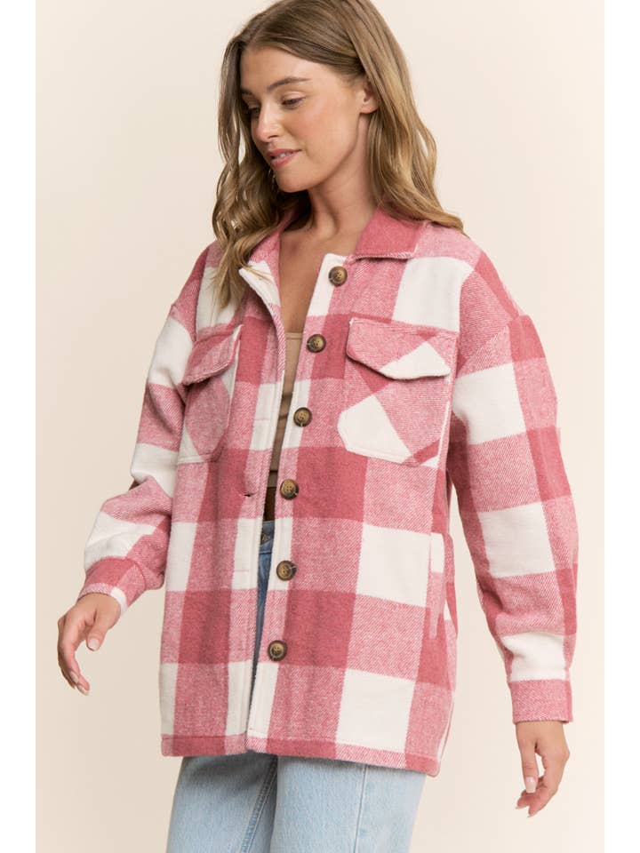 Sweet Generis – wholesale Shirt Jacket/Shacket - Women’s – FUZZY PLAID BUTTON DOWN FLANNEL SHIRT JACKET49