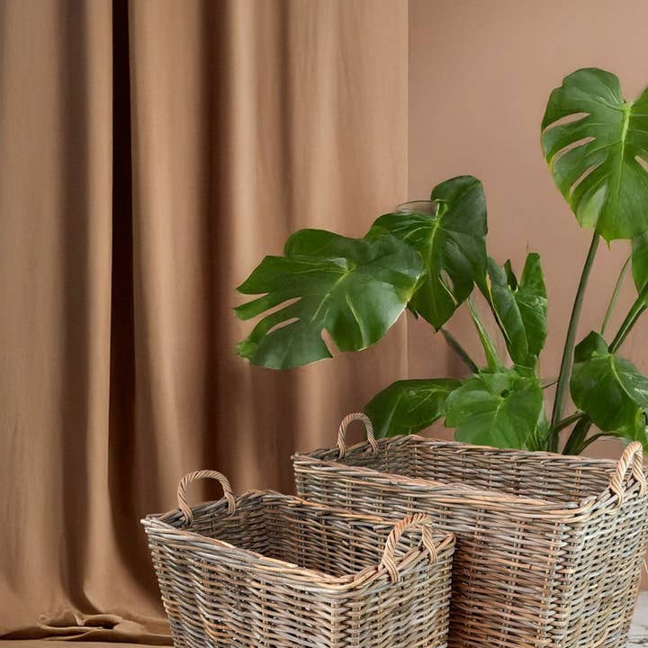 Grey Set of 2 Rectangle Rattan Baskets for wholesale on Faire3