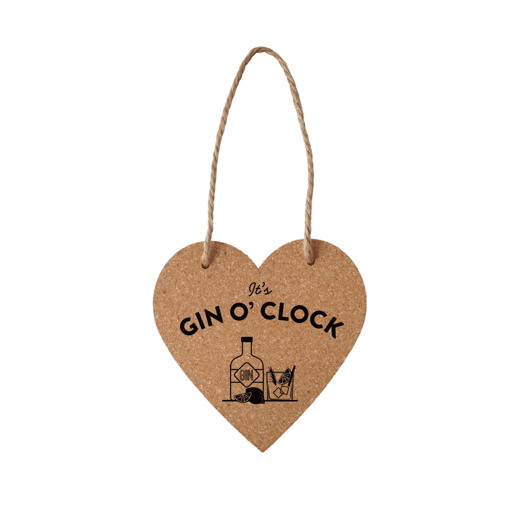 CGB Giftware – wholesale Sign – 'It's Gin O' Clock' Cork Heart Hanger