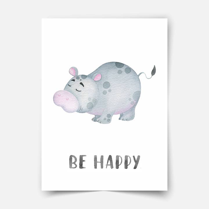 Affiche d'art Hippopotame - Animaux de caractère pour la vente par Mica-Mica