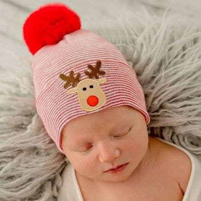 Striped or Red Rudolph Reindeer Patch Red/White Fuzzy Pom for wholesale by www.ilybean.com