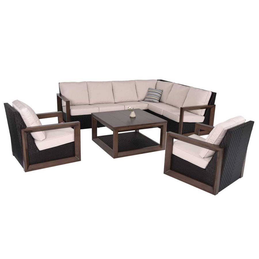 Beige Delano 5-Piece Wicker Sectional Sofa Set for wholesale on Faire1