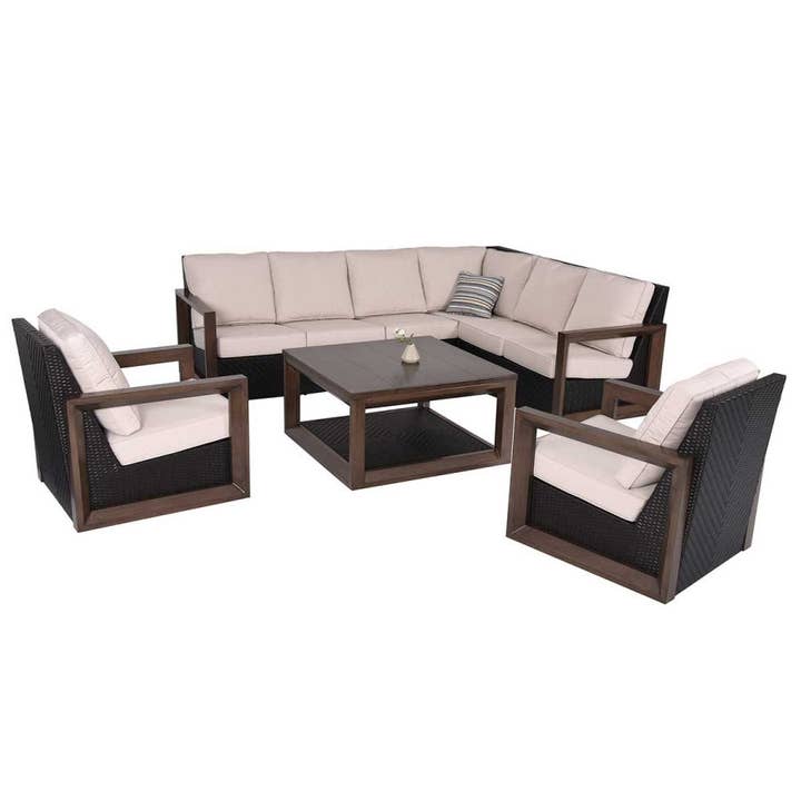 Beige Delano 5-Piece Wicker Sectional Sofa Set for wholesale on Faire1