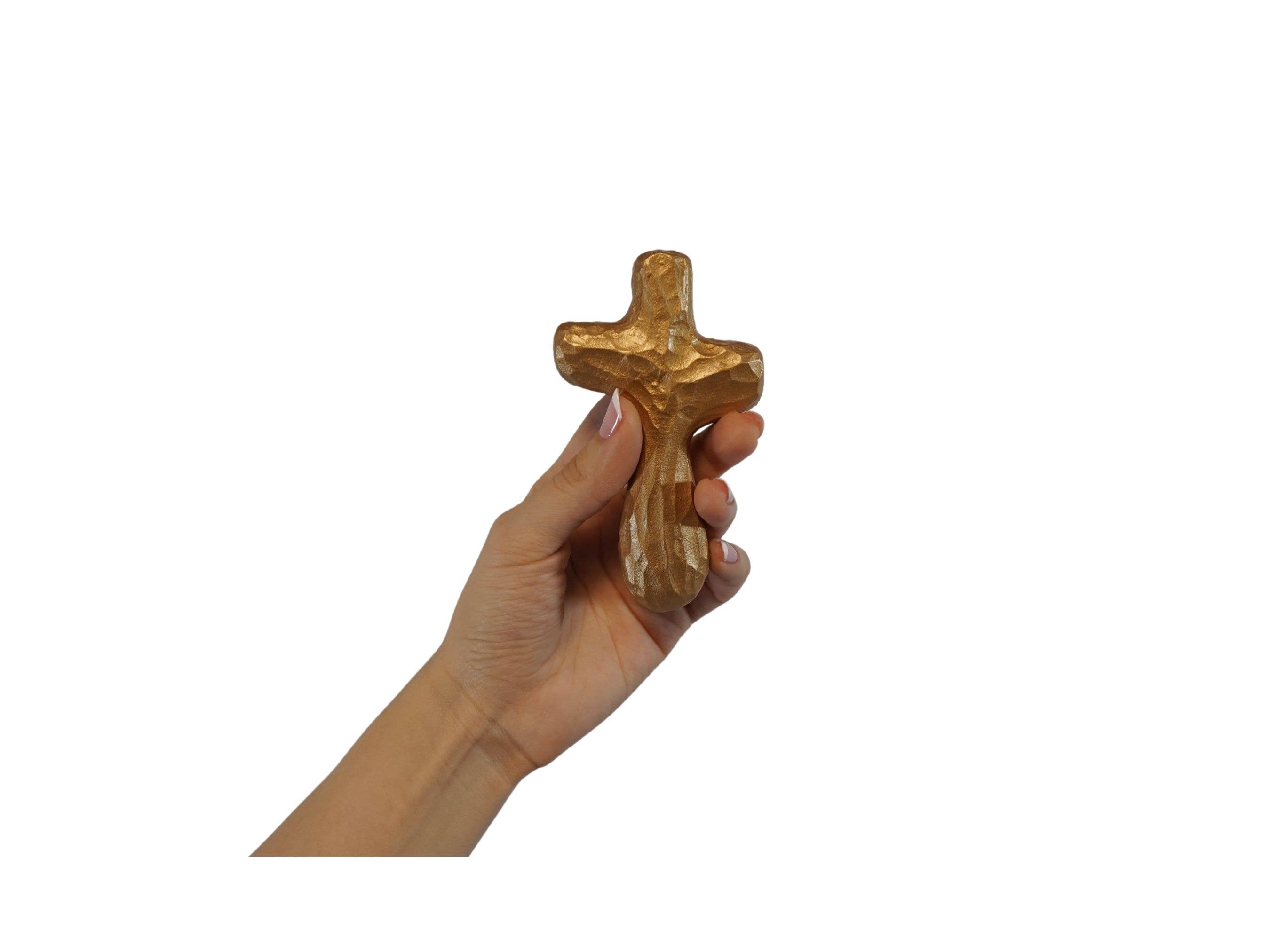 Holy Land Wood and Stone - Wholesale Wall Cross - Journey Holding Cross -  JHC-15  Gold Luster2