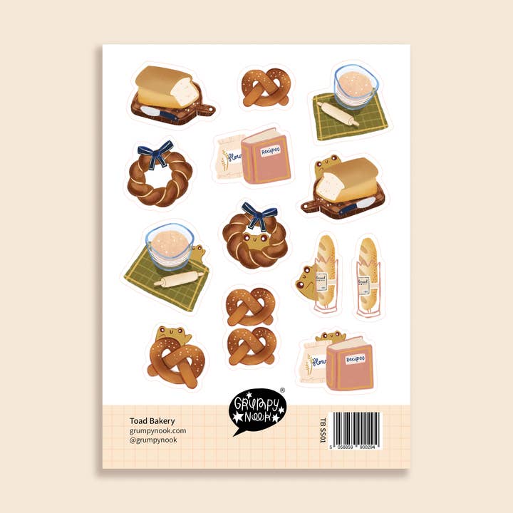 Toad Bakery Sticker Sheet for wholesale by Grumpy Nook
