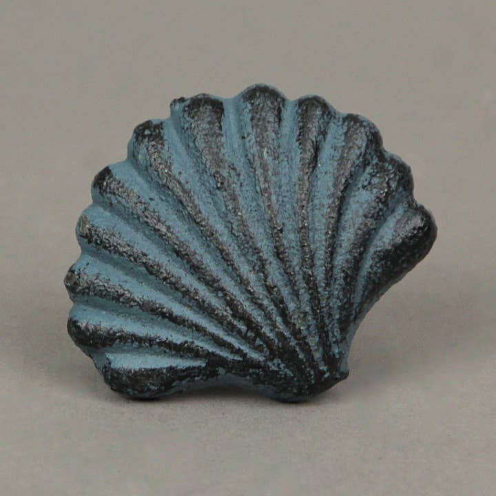 Zeckos - Wholesale Knob/Pull - Set of 6 Blue Cast Iron Scallop Sea Shell Drawer Pulls