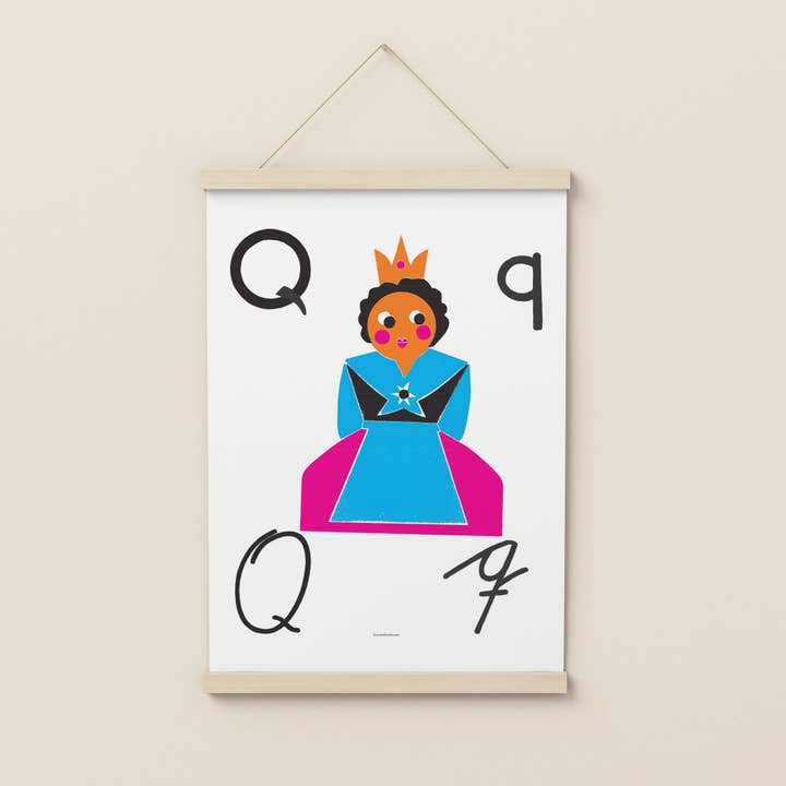 Illustrated Letter Q Retro Art Print for wholesale by Know It All Prints