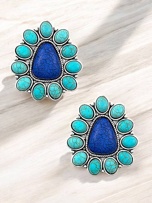 WESTERN TRIANGLE GEM FRAMED POST EARRING for wholesale by Andrea Bijoux