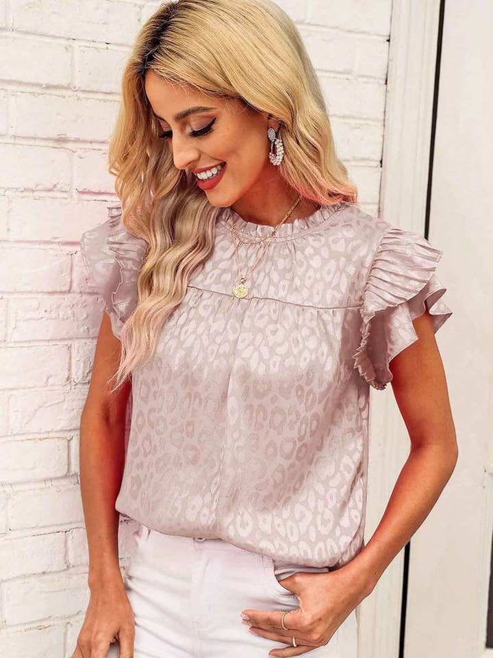 Suhkasana - Wholesale Blouse - Women's - Women's Printed Lotus Leaf Sleeve Wavy Collar Top1