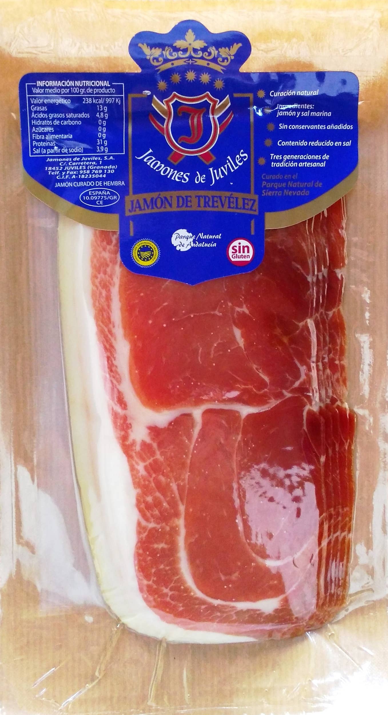 LuxFood-Shop - Wholesale Ham - Trevelez IGP Spanish ham, thinly sliced without nitrite 100g0