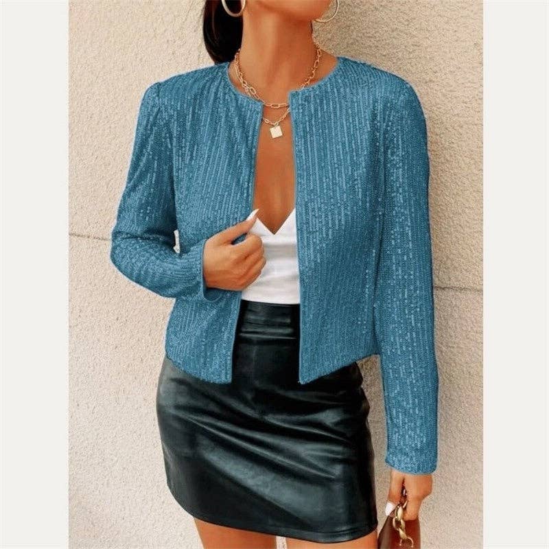 UZ Wholesale Store – Blusão - Mulher por atacado – Casaco Casual Curto com Lantejoulas de Moda8