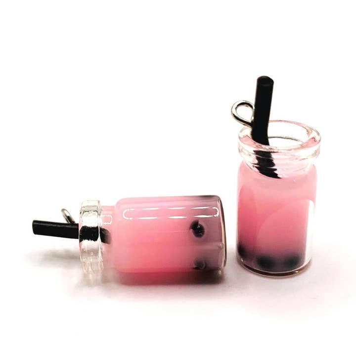 Pink Boba Milk Tea 3D Charms, 27x12mm for wholesale by Guerrilla Charm