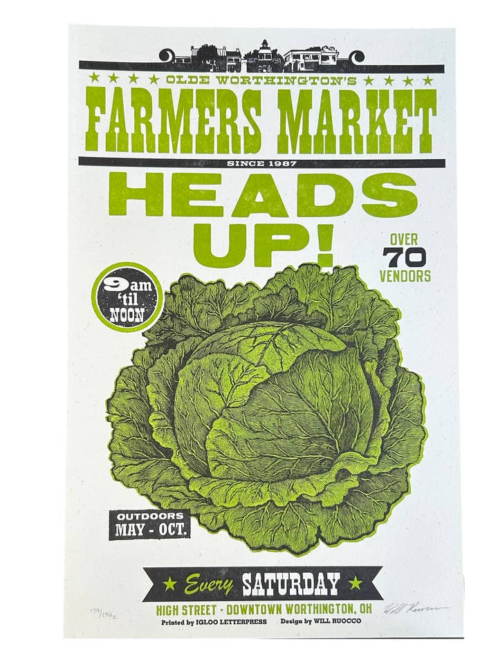 Lettuce Farmers Market Letterpress Poster for wholesale by Igloo Letterpress