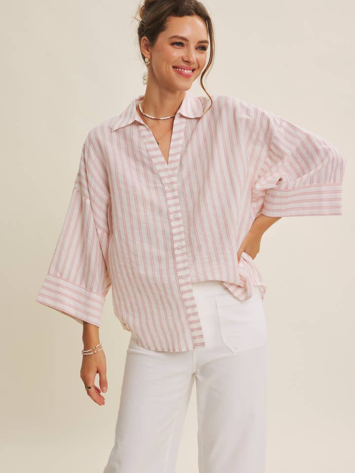 CHEMISE À RAYURES TRANSITIONNELLE PARFAITE AVEC MANCHES LARGES pour la vente par in february